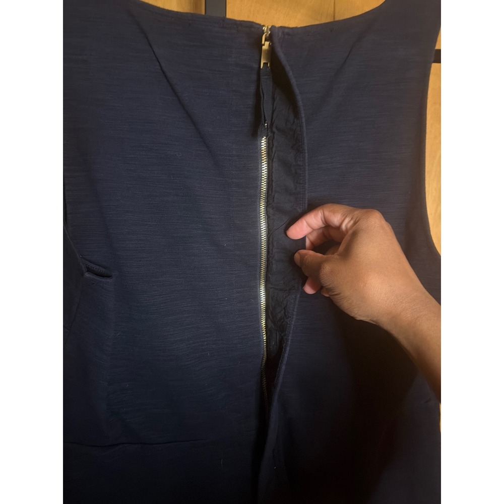 J.Crew Womens Navy Blue Textured Peplum Sleeveless Top Exposed Gold Zipper L - Picture 3 of 4
